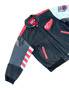 Vintage 90s Detroit Red Wings Jeff Hamilton JH NHL Hockey Leather Jacket Medium