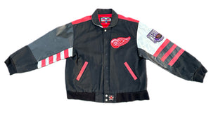 Vintage 90s Detroit Red Wings Jeff Hamilton JH NHL Hockey Leather Jacket Medium