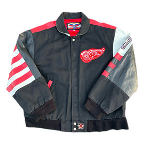 Vintage 90s Detroit Red Wings Jeff Hamilton JH NHL Hockey Leather Jacket Medium