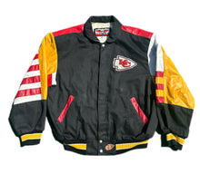 Load image into Gallery viewer, VTG Jeff Hamilton Kansas City Chiefs Leather Bomber Varsity Jacket Men XL NFL