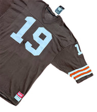 Load image into Gallery viewer, VTG Cleveland Browns Bernie Kosar #19 Sand Knit Durene Team Issue Jersey XL
