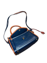 Load image into Gallery viewer, Vintage Dooney &amp; Bourke Satchel Purse Crossbody Navy Brown Pebbled Leather