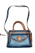 Load image into Gallery viewer, Vintage Dooney &amp; Bourke Satchel Purse Crossbody Navy Brown Pebbled Leather