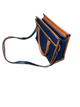 Load image into Gallery viewer, Vintage Dooney &amp; Bourke Satchel Purse Crossbody Navy Brown Pebbled Leather