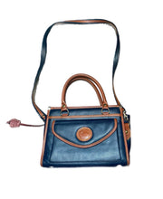 Load image into Gallery viewer, Vintage Dooney &amp; Bourke Satchel Purse Crossbody Navy Brown Pebbled Leather