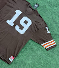 Load image into Gallery viewer, VTG Cleveland Browns Bernie Kosar #19 Sand Knit Durene Team Issue Jersey XL
