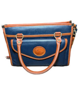 Load image into Gallery viewer, Vintage Dooney &amp; Bourke Satchel Purse Crossbody Navy Brown Pebbled Leather