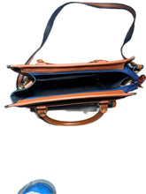 Load image into Gallery viewer, Vintage Dooney &amp; Bourke Satchel Purse Crossbody Navy Brown Pebbled Leather