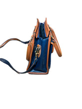 Load image into Gallery viewer, Vintage Dooney &amp; Bourke Satchel Purse Crossbody Navy Brown Pebbled Leather