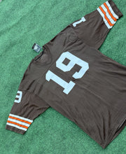 Load image into Gallery viewer, VTG Cleveland Browns Bernie Kosar #19 Sand Knit Durene Team Issue Jersey XL