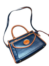 Load image into Gallery viewer, Vintage Dooney &amp; Bourke Satchel Purse Crossbody Navy Brown Pebbled Leather