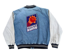 Load image into Gallery viewer, Vintage 90s Phoenix Suns Starter Via Sport Denim Jacket Size XL