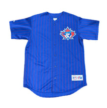 Load image into Gallery viewer, Vintage Toronto Blue Jays Pinstripe Majestic Jersey Adult Blue Size Medium Men’s