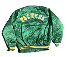 Load image into Gallery viewer, Vintage Green Bay Packers Jacket Mens Large Chalk Line Satin Spellout NFL 1990