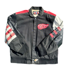 Vintage 90s Detroit Red Wings Jeff Hamilton JH NHL Hockey Leather Jacket | Large