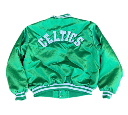 Boston Celtics Vintage 80s Satin Bomber Jacket Made in USA XL By Swingster