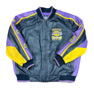 Vintage Los Angeles Lakers 3-Peat Leather Jacket Kobe Bryant & Shaq Y2K Rare XL