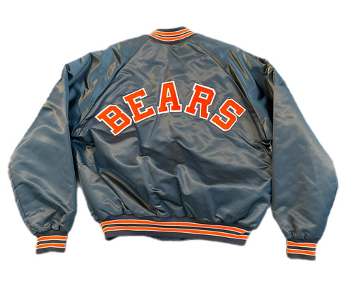 Vintage 80s Chicago Bears Chalk Line Spellout Satin Jacket NFL Football Size XL