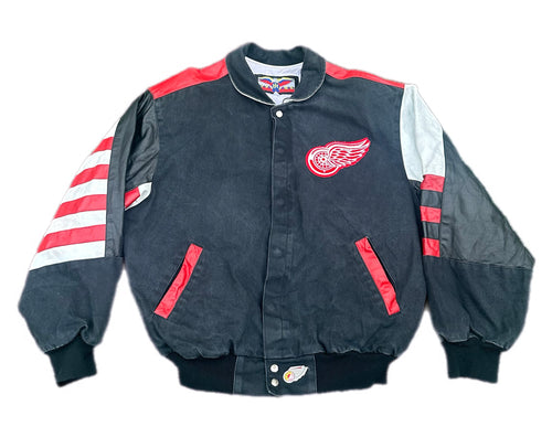 Vintage 90s Detroit Red Wings Jeff Hamilton Jacket Mens Large NHL Hockey Leather