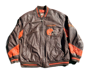 Vintage Carl Banks Leather Jacket Mens 2XL XXL Cleveland Browns NFL Football 90s