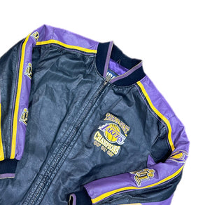 Vintage Los Angeles Lakers 3-Peat Leather Jacket Kobe Bryant & Shaq Y2K Rare XL