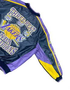 Vintage Los Angeles Lakers 3-Peat Leather Jacket Kobe Bryant & Shaq Y2K Rare XL