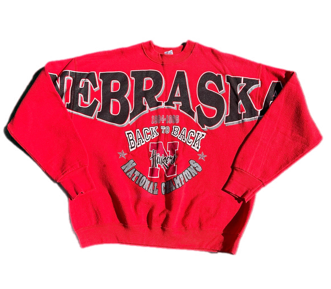 90s Nebraska Huskers National Champions Back to Back Crewneck Sweatshirt Sz XL