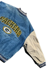 Vintage Miller Lite NFL Lee Sport Embroidered Green Bay Packers Denim Jacket Mens XL