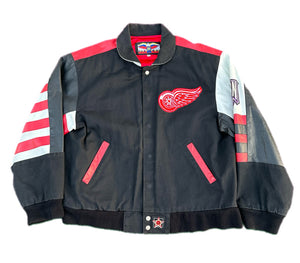 Vintage 90s Detroit Red Wings Jeff Hamilton JH NHL Hockey Leather Jacket Medium