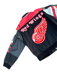 Vintage 90s Detroit Red Wings Jeff Hamilton JH NHL Hockey Leather Jacket Medium