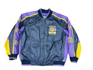 Vintage Los Angeles Lakers 3-Peat Leather Jacket Kobe Bryant & Shaq Y2K Rare XL