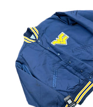 Load image into Gallery viewer, Vtg West Virginia Mountaineers Satin Bomber Jacket Mens M 1980s 80s Button Up