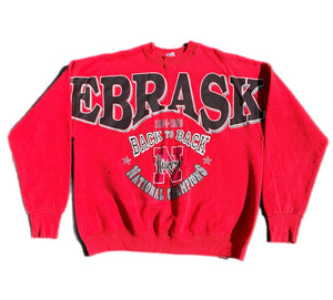 90s Nebraska Huskers National Champions Back to Back Crewneck Sweatshirt Sz XL