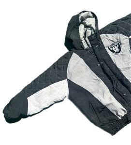 VTG 90s NFL OAKLAND LOS ANGELES RAIDERS  STARTER PUFFER JACKET HOODIE SIZE L