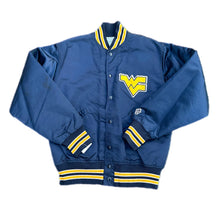 Load image into Gallery viewer, Vtg West Virginia Mountaineers Satin Bomber Jacket Mens M 1980s 80s Button Up