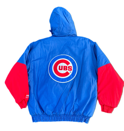 Vintage Logo 7 Jacket Men's Large Chicago Cubs Pullover Full Zip Puffer MLB Blue