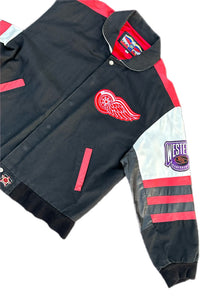 Vintage 90s Detroit Red Wings Jeff Hamilton JH NHL Hockey Leather Jacket Medium