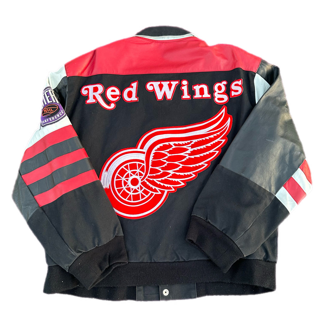 Vintage 90s Detroit Red Wings Jeff Hamilton JH NHL Hockey Leather Jacket Medium