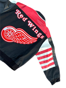 Vintage 90s Detroit Red Wings Jeff Hamilton JH NHL Hockey Leather Jacket Medium