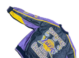 Vintage Los Angeles Lakers 3-Peat Leather Jacket Kobe Bryant & Shaq Y2K Rare XL