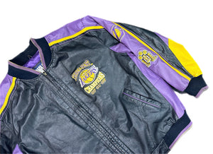 Vintage Los Angeles Lakers 3-Peat Leather Jacket Kobe Bryant & Shaq Y2K Rare XL