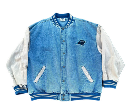 Vintage 90s Carolina Panthers NFL Denim Varsity Lee Sport Jacket Size XXL 2XL
