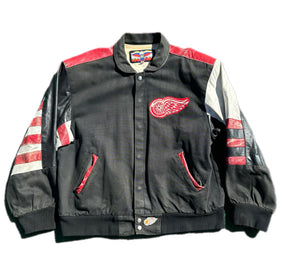 Vintage 90s Detroit Red Wings Jeff Hamilton JH NHL Hockey Leather Jacket | Large