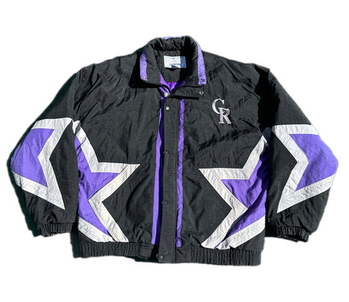 Vintage Starter Black Colorado Rockies MLB Full Zip  Puffer Jacket L Large Rare