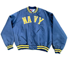 Load image into Gallery viewer, Vintage 90&#39;s Swingster U.S. Navy Midshipmen Blue Satin Quilted Bomber Jacket XXL