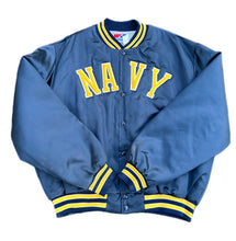 Load image into Gallery viewer, Vintage 90&#39;s Swingster U.S. Navy Midshipmen Blue Satin Quilted Bomber Jacket XXL