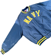 Load image into Gallery viewer, Vintage 90&#39;s Swingster U.S. Navy Midshipmen Blue Satin Quilted Bomber Jacket XXL