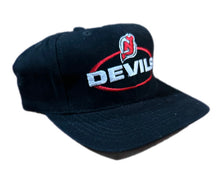 Load image into Gallery viewer, New Jersey Devils NHL Logo 7 Vintage 90&#39;s Oval Spell Out Strapback Cap Hat