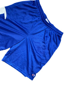 Retro Champion Athletic Mesh Gym Basketball Shorts Blue Big Logo Drawstring Sz L